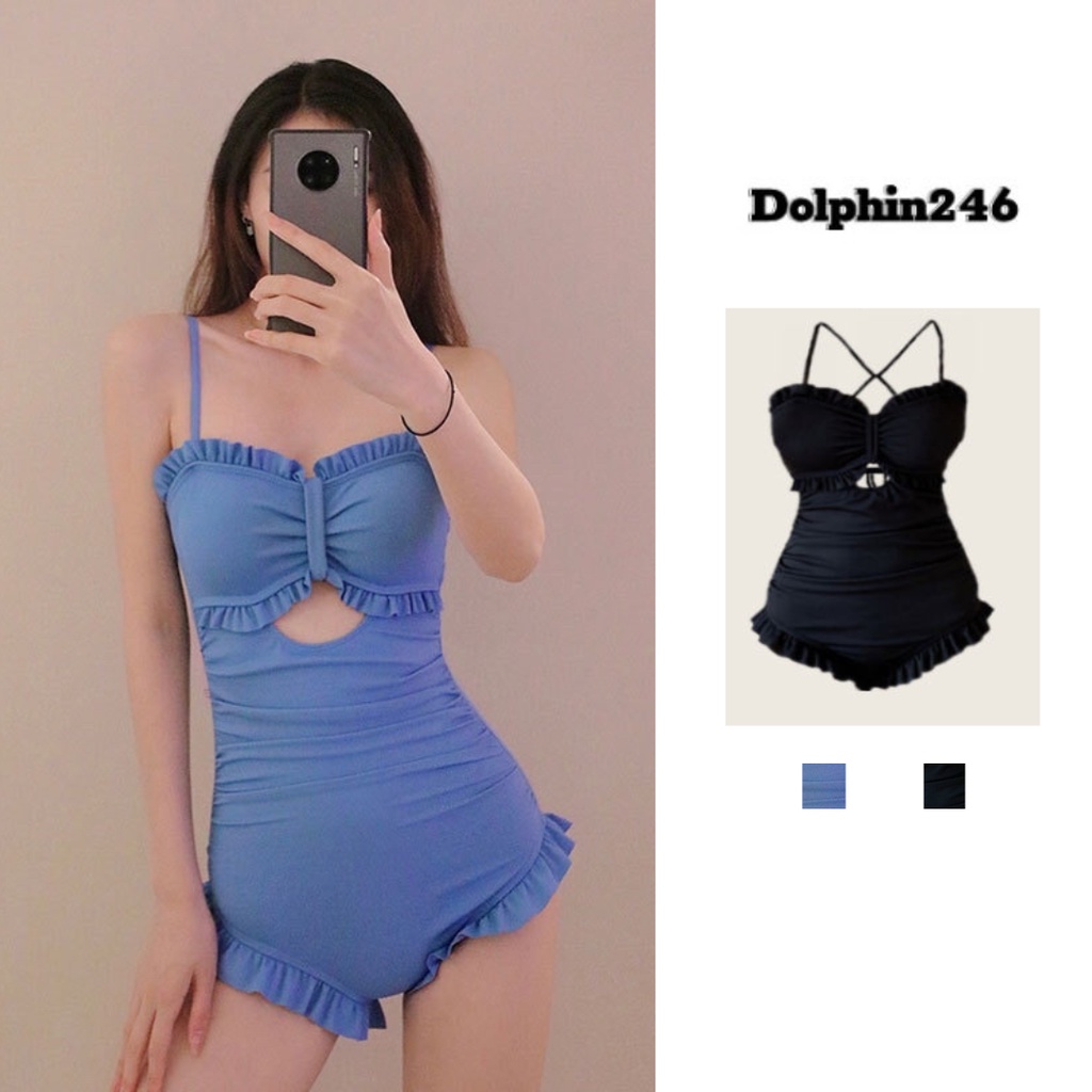 Bikini 1 mảnh liền thân đồ bơi nữ hai dây nơ ngực dễ thương thun gân cao cấp Quảng Châu 2195 B-12