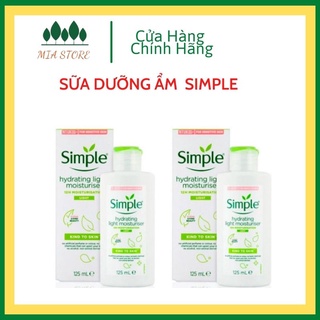 Sữa Dưỡng Da Simple Kind To Skin Hydrating Light Moisturiser 125ml, cấp ẩm cho da nhạy cảm dầu khô, có tem phụ nhập kẩu