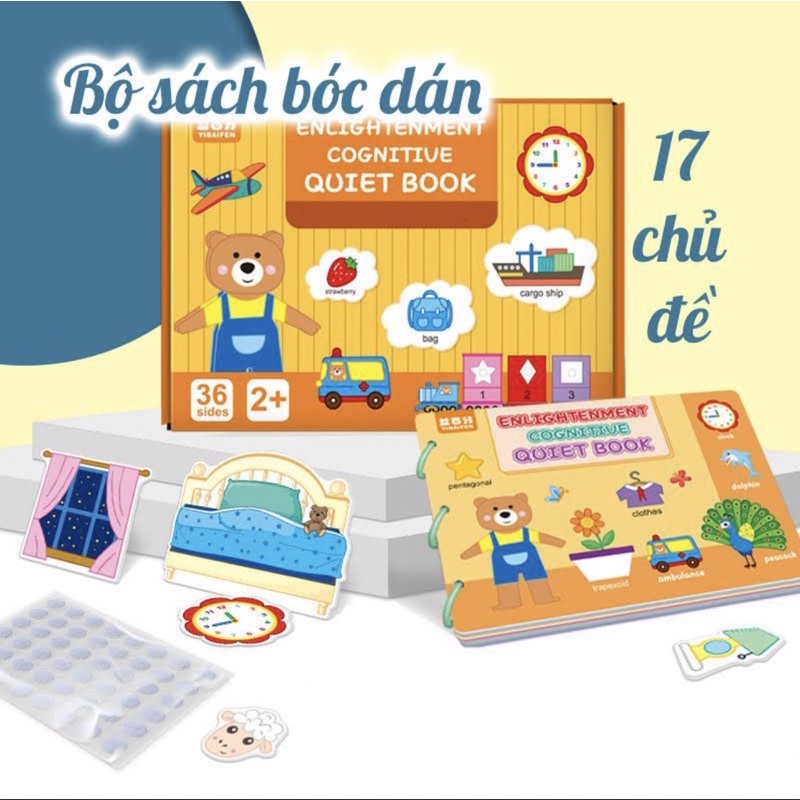 Học liệu bóc dán montessori 17 chủ đề giáo dục sớm thông minh cho bé, bảng bận rộn quiet book, busy board