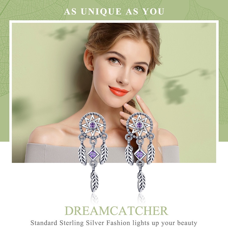 Khuyên Tai Bamoer Bằng Bạc 925 Hình Dạng Vòng Dreamcatcher Dành Cho Nữ