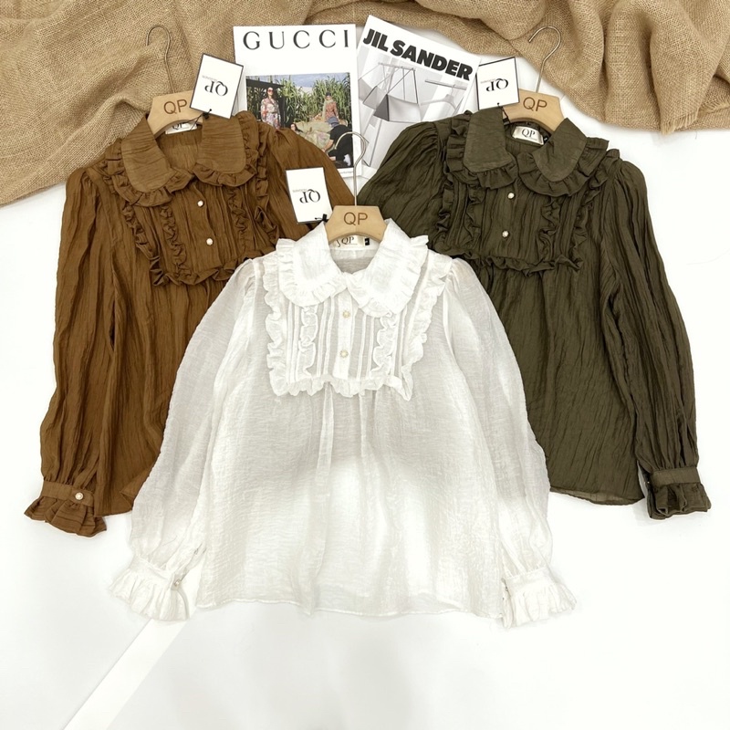 Áo sơmi tơ cổ bèo babydoll