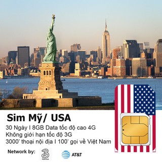 Sim 4G Du Lịch Mỹ Three 30 ngày 12GB không giới hạn dung lượng