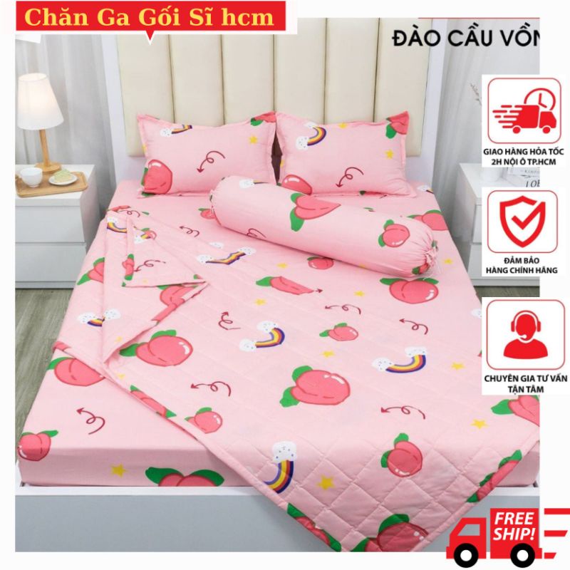 Ga trải giường mẫu Đào Hồng, drap trải giường mẫu Đào Hồng kích thước 1m2x2m, chăn ga gối sỉ HCM có bọc chun
