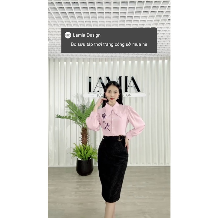 Áo sơ mi nữ hè Lamia Design SM342 màu hồng thêu hoa