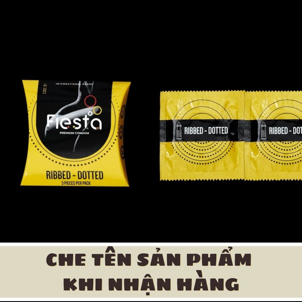 Bao cao su siêu mỏng gân, gai, bo đầu Fiesta Ribbed Dotted – hộp 3 cái