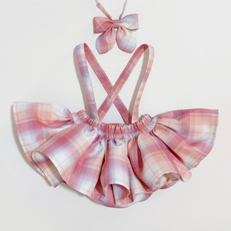 Bộ áo sơ mi thắt nơ + chân váy yếm thời trang mùa hè cho bé gái