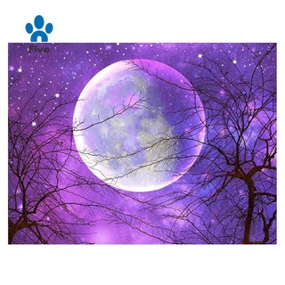 Bộ Tranh Đính Đá Tự Làm Hình Mặt Trăng Màu Tím Trang Trí Phòng Khách