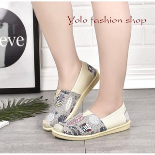 GL3 Giày lười slip on nữ bọc cói vintage thời trang