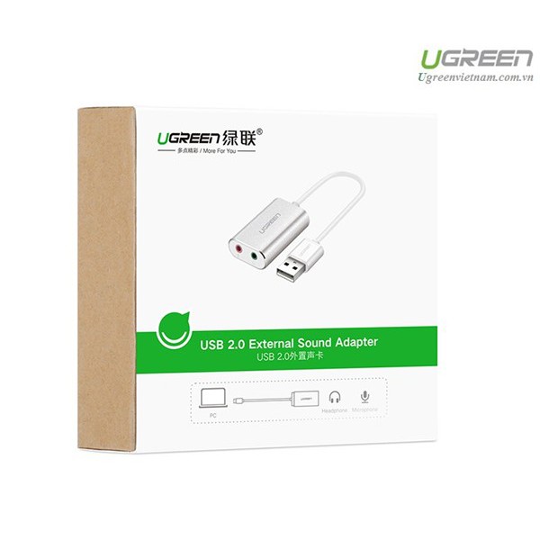 Cáp USB Sound - Card Sound USB 2.0 to 3.5mm Bọc Nhôm UGREEN 30801 - Hàng Chính Hãng - 30801