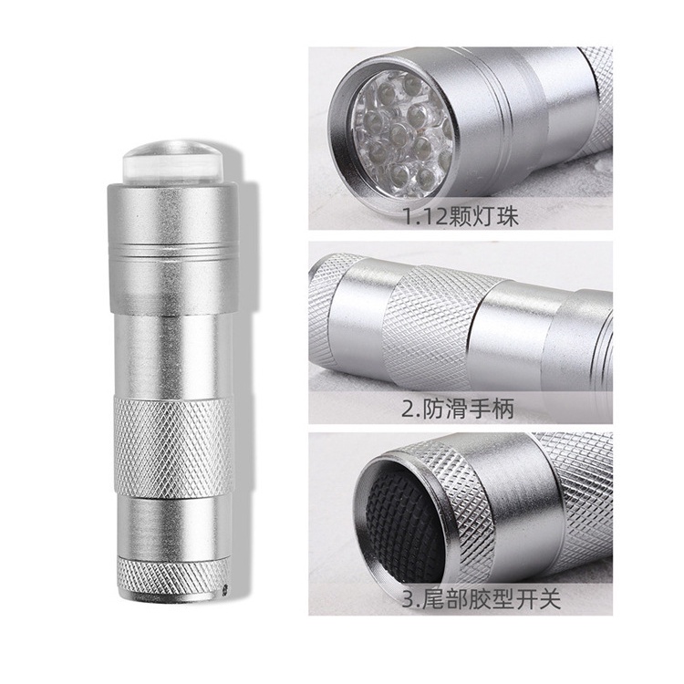 Đèn pin hơ sơn gel móng mini 9 bóng uv/led màu bạc