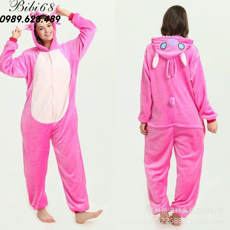 Bộ Đồ thú pikachu hồng liền thân lông mịn Pijama dành Cho Người Lớn và Trẻ Em kiểu dáng Động Vật Hoạt Hình Cosplay