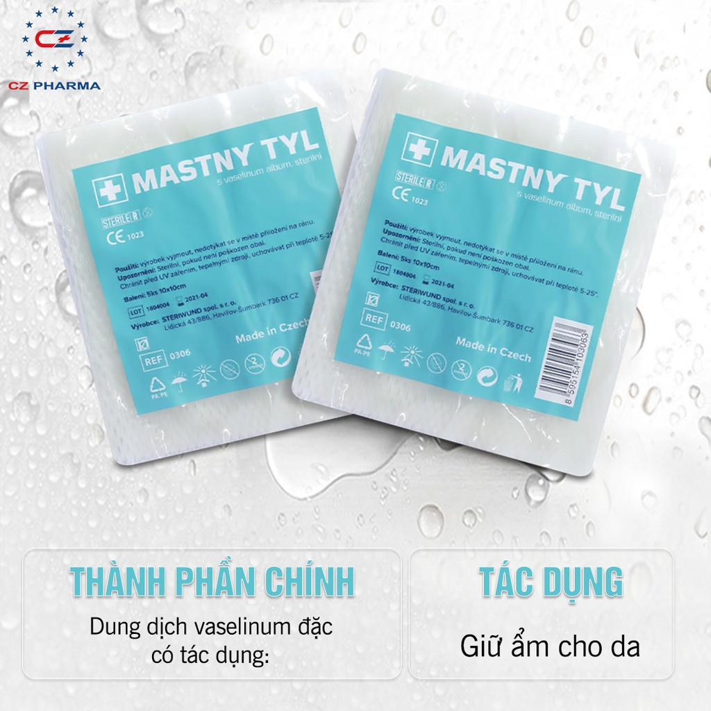 Gạc không thấm tẩm Vaseline Mastny TYL túi 5 miếng
