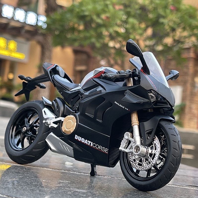 XE MÔ HÌNH MOTO DUOATI Panigale V4S màu đen có ĐÈN, ÂM THANH | HUAYI MODEL tỷ lệ 1:12 - Z SHOP