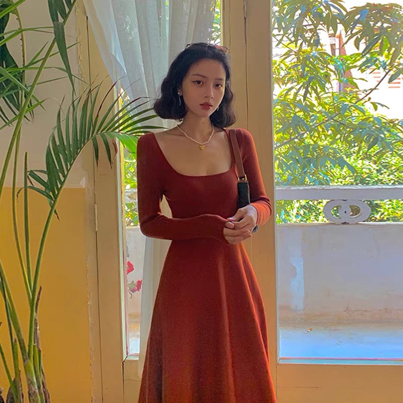 Đầm Len Dệt Kim Dáng Dài Thiết Kế Mới Thời Trang Theo Phong Cách Pháp váy