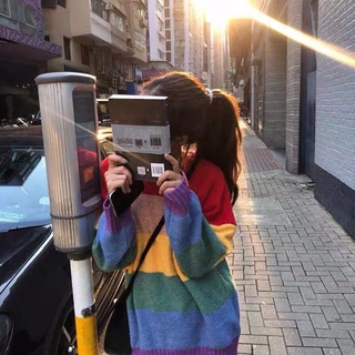 Áo len nữ 7 sắc cầu vồng cute dáng freesize