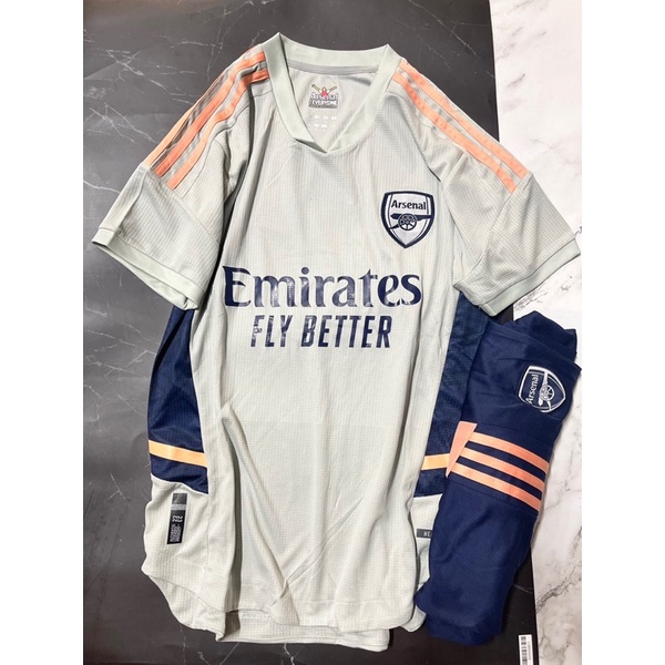 Set bộ quần áo thể thao bóng đá nam nữ vải gai thái clb arsenal áo màu xám quần xanh than