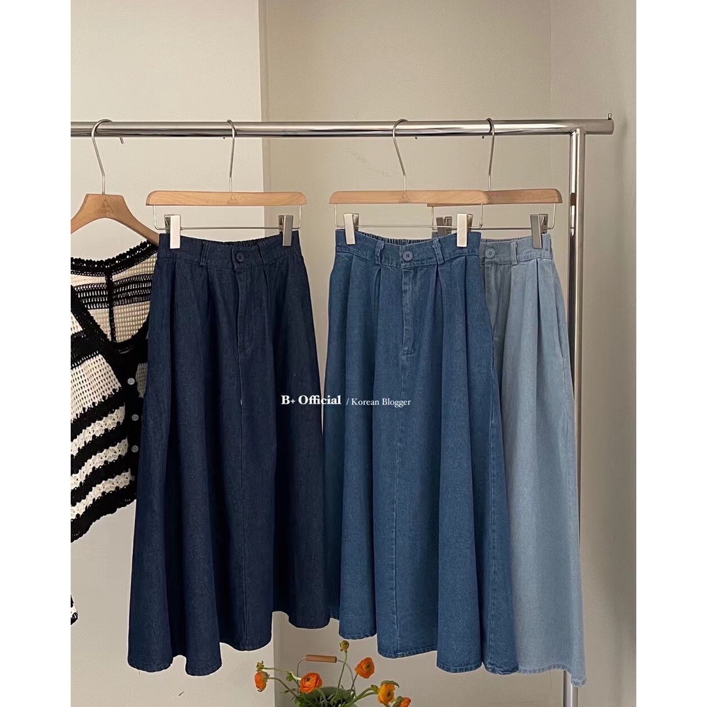 Chân váy bò lưng chun dáng chữ A xòe nhẹ