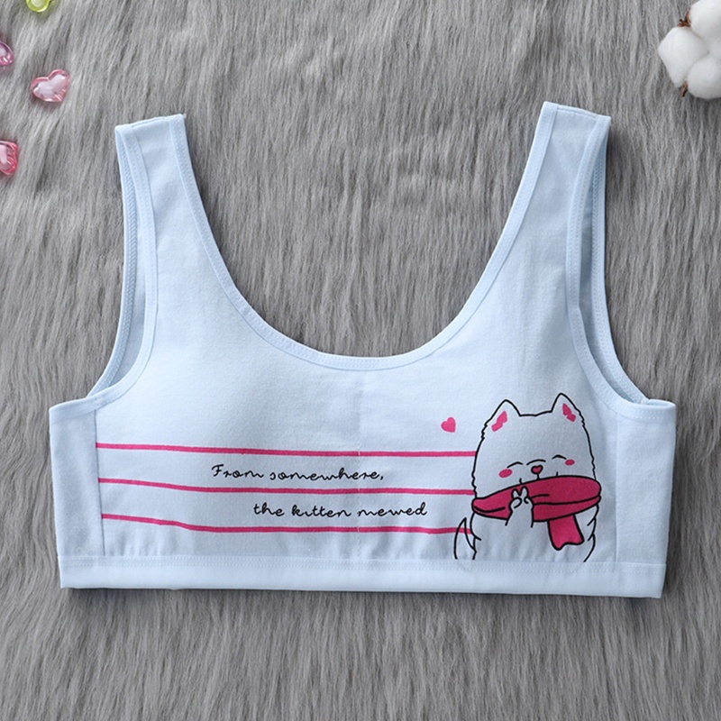 Áo Bra Cotton In Hình Cún Con Dễ Thương Có Đệm Ngực Cho Bé Gái