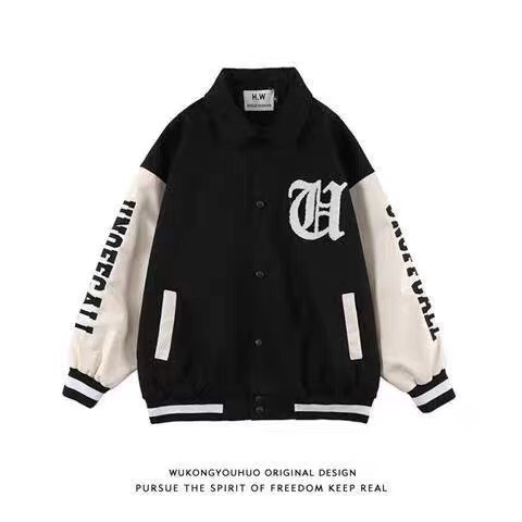Áo varcity bẻ cổ vải dạ phối tay da,Áo bomber 2 màu miuzi DT142