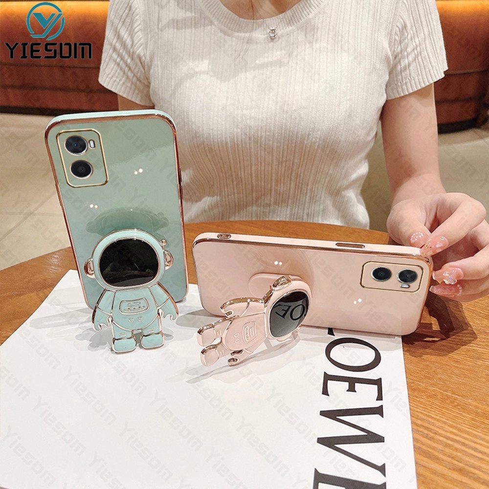 Ốp Điện Thoại Silicon Dẻo Mạ Màu Hình Phi Hành Gia Kèm Giá Đỡ Cho Realme 9 9 Pro Plus 5G 8 8 Pro 4G 8i 9i 5 5i C3