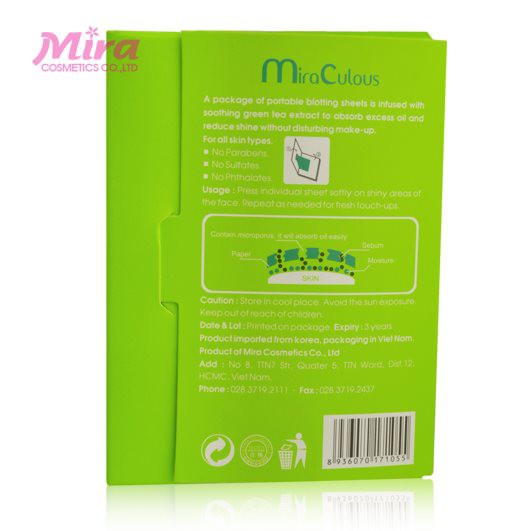 Giấy thấm dầu tinh chất trà xanh Mira Culous Oil Off Paper hàng chính hãng Hàn Quốc 80 tờ | WebRaoVat - webraovat.net.vn