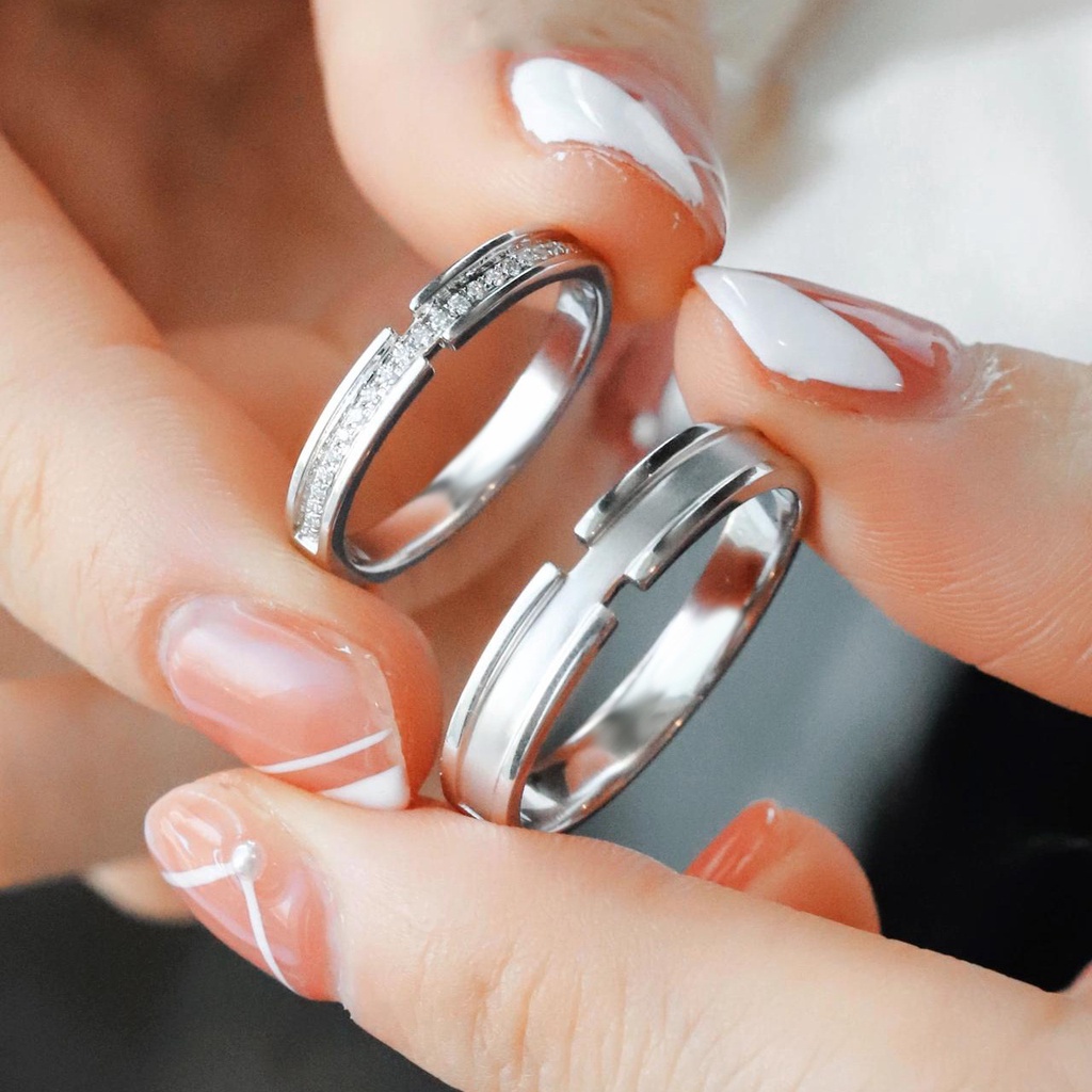 Nhẫn Đính Hôn Mạ Bạc 925 Cho Cặp Đôi