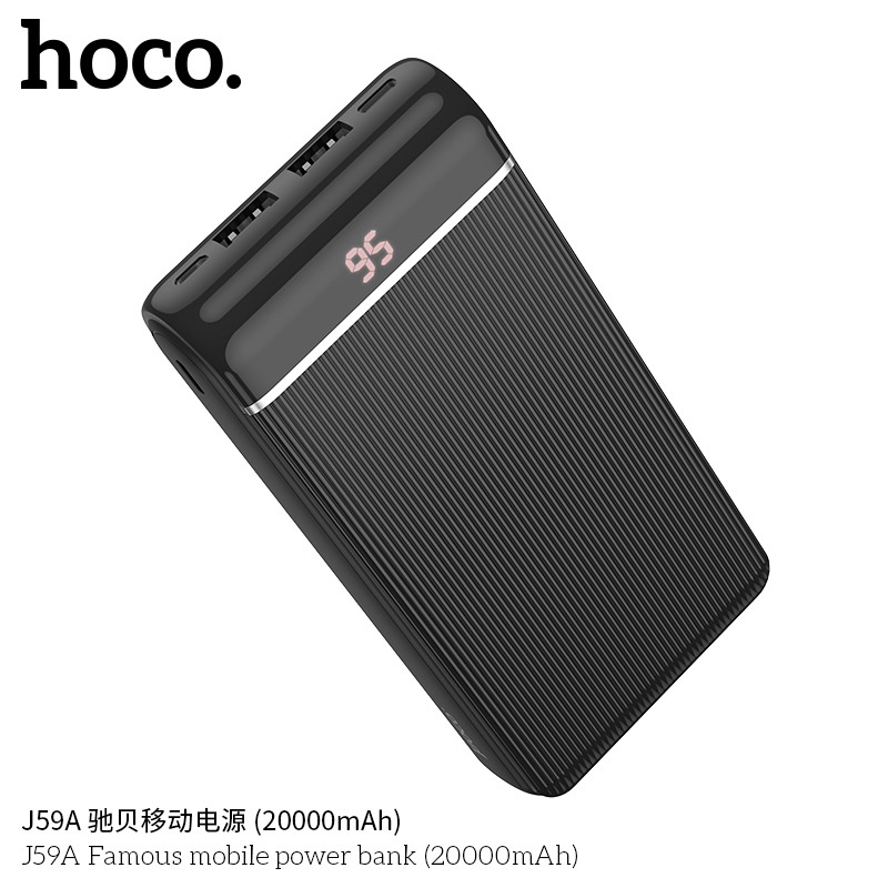 Pin sạc dự phòng Hoco J59A  20000 mah, 2 cổng ra USB 2.0A, 3 cổng vào, màn hình led, tương thích nhiều thiết bị