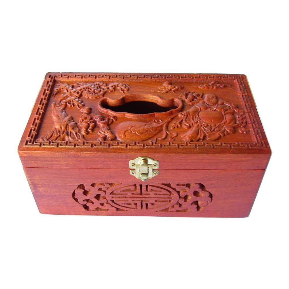 Hộp Khăn Giấy Gỗ Hương Trạm Khắc Di Lặc Cao Cấp Loại To