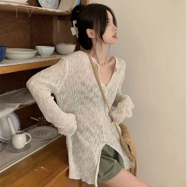 Áo Thun Dệt Kim Tay Dài Chống Nắng Dáng Rộng Mỏng Phong Cách Mùa Hè Mới Y2k