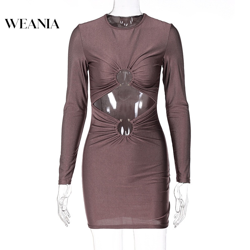 Đầm tay dài WEANIA cổ tròn dáng ôm phong cách thời trang đường phố