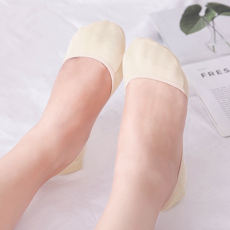 Vớ Cotton Cổ Thấp Siêu Mỏng Chống Trượt Màu Đen/Trắng Thời Trang Cho Nữ