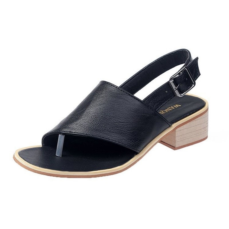 Big Size 35-42 Giày Sandal nữ mũi vuông thời trang hở gót phối dây màu đen - Giày nữ Trắng