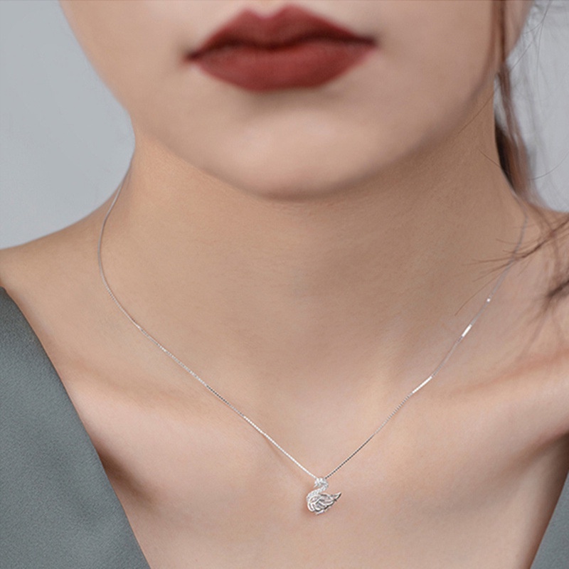 Dây chuyền bạc vòng cổ bạc SELIN JEWELRY hình thiên nga đính đá sang trọng, trang sức phụ kiện bạc nữ