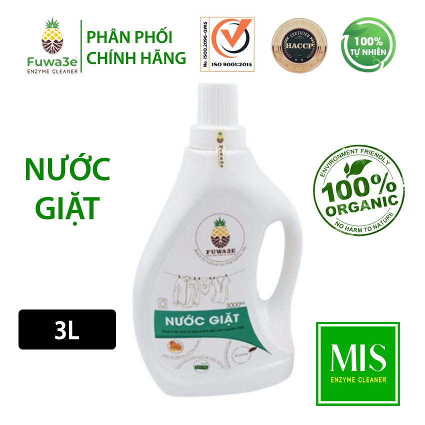 Nước giặt hữu cơ Fuwa3e organic 3L giặt quần áo, đồ lót, chất tẩy rửa sinh học Fuwa an toàn cho bé bảo vệ da tay FW002B