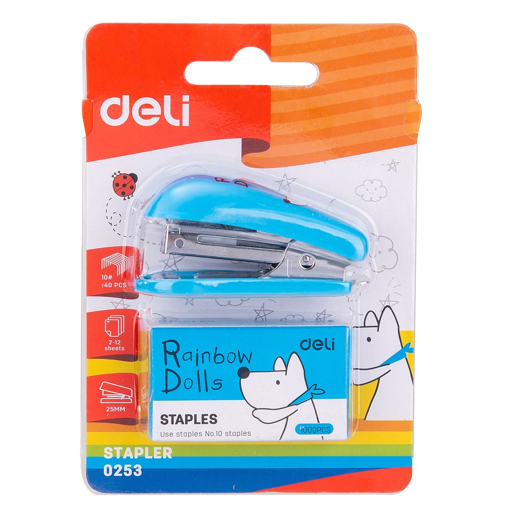 [Mã LIFEDELI20K5 giảm 20K đơn 0Đ] Dập ghim mini Deli, Đính kèm 1000 chiếc ghim 12 trang, Xanh, đỏ, xanh lá - 1 cái E0253