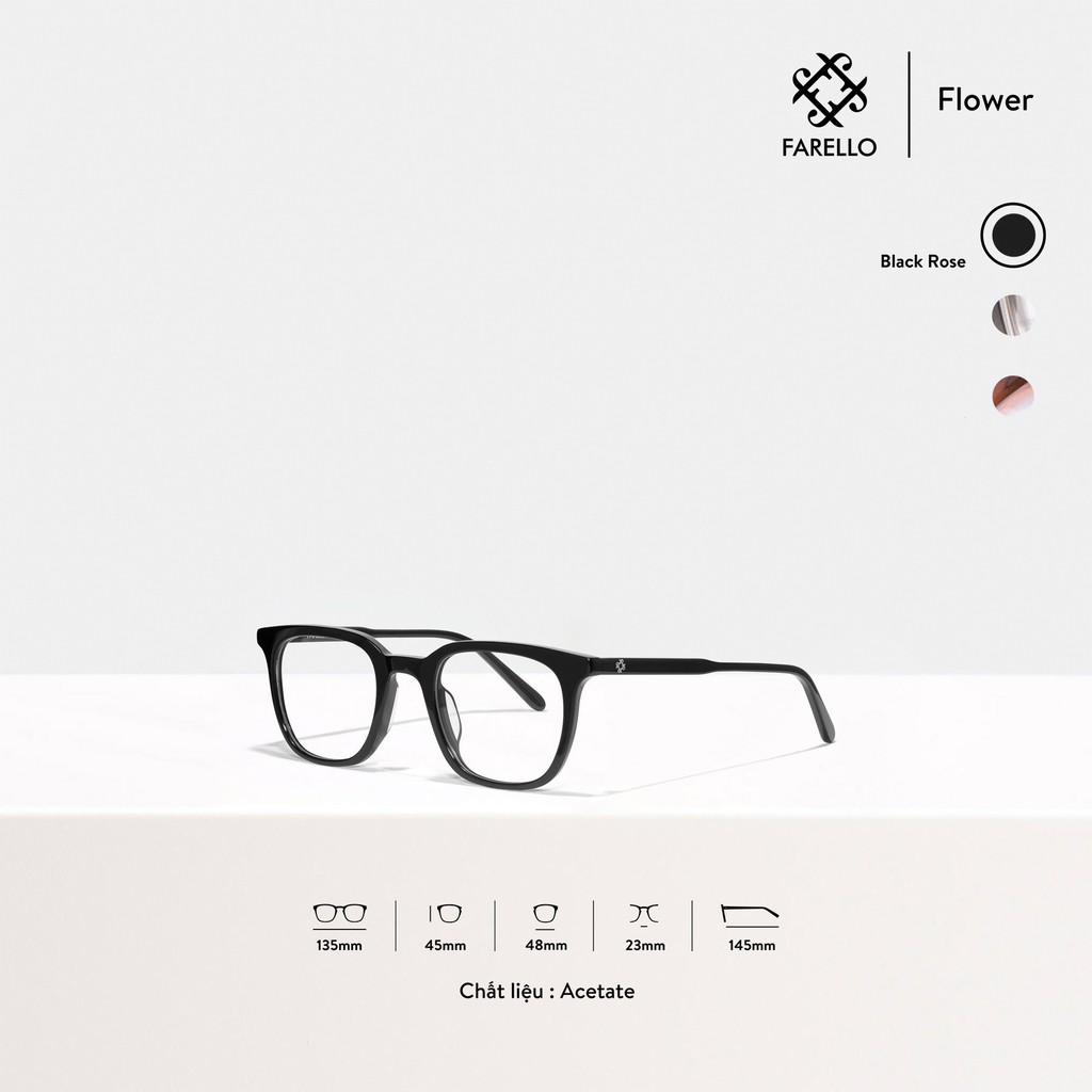 Gọng kính nam nữ cao cấp FARELLO Flower mắt vuông Acetate bền dẻo màu sắc thời trang