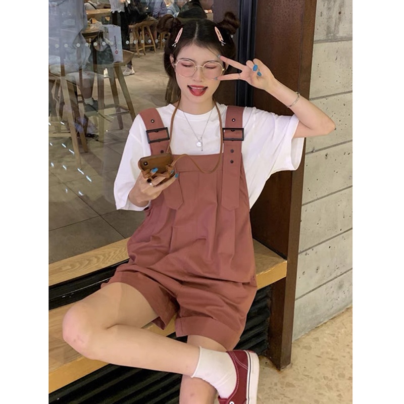 Quần yếm đùi IELGY dáng rộng chất liệu mỏng phong cách Hàn Quốc thời trang dành cho nữ