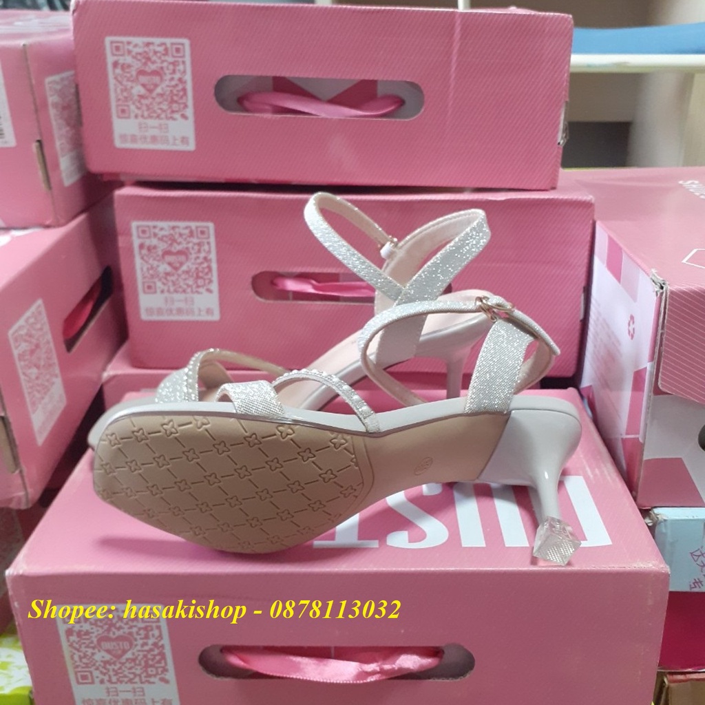 Sandal Dusto chất da ánh kim, gót nhọn 7cm