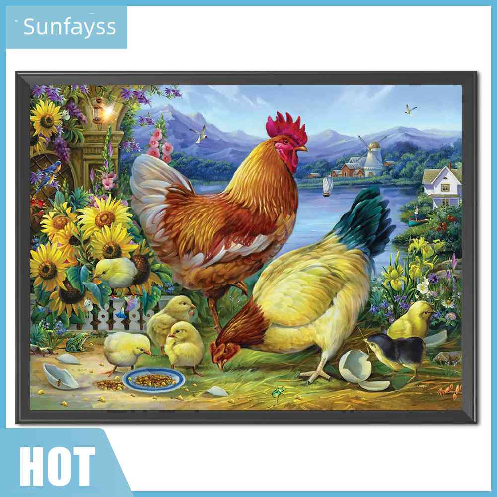 Bộ Tranh Thêu Chữ Thập DIY Hình Gà Con Bằng Cotton 11CT