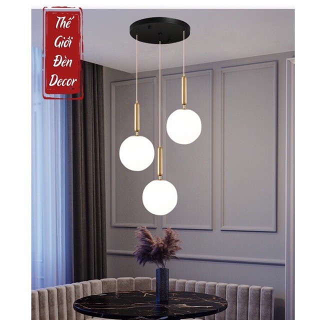 Đèn chùm thả 3 đèn thuỷ tinh tròn đèn decor  phòng khách bàn ăn phòng ngủ hiện đại
