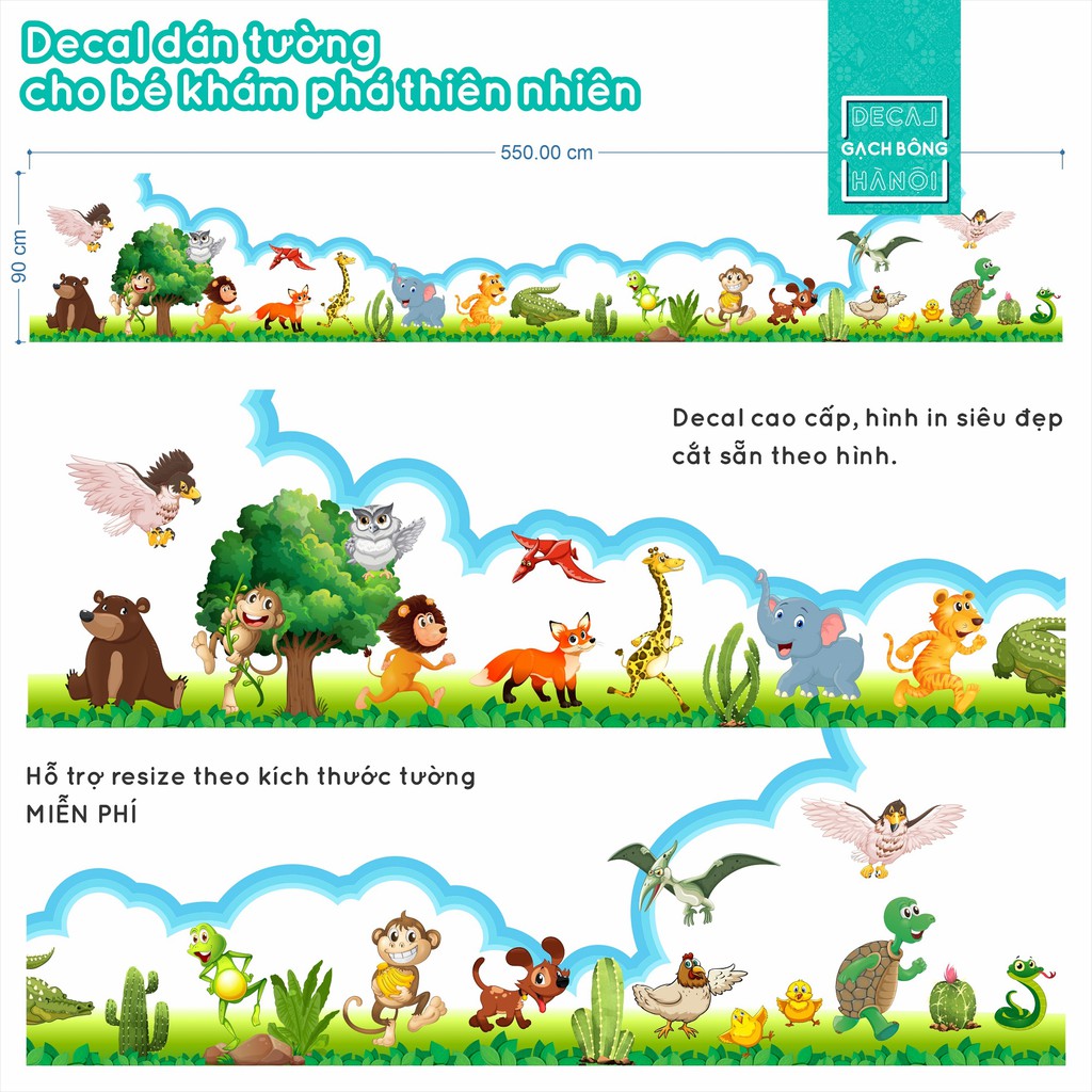 Decal trang trí chân tường, giúp bé khám phá và làm quên với các loài động vật
