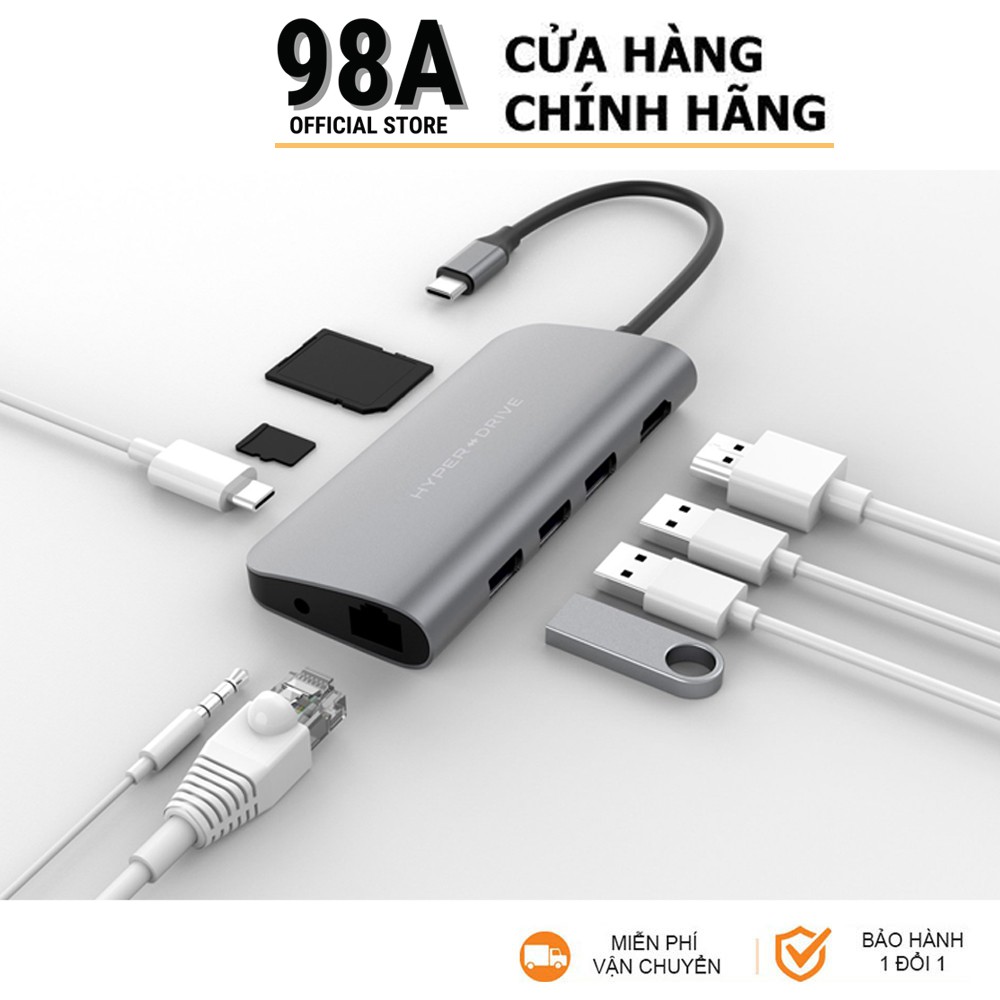 Cổng chuyển HyperDrive Power 9-in-1 USB-C Hub cho iPhone, Macbook, Ultrabook, USB-C Devices - HD30F - Hàng Chính Hãng