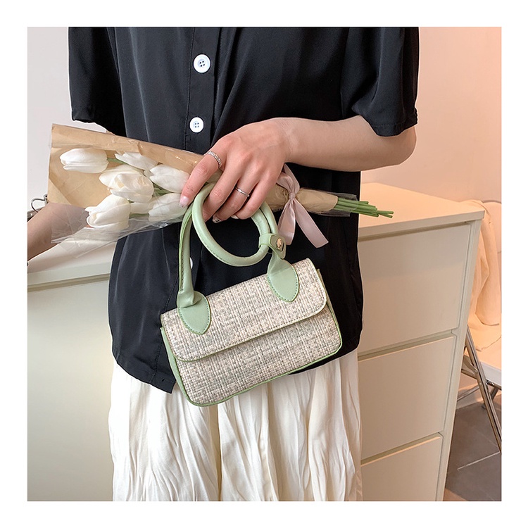 JASMIN NOIR Túi cói Nắp Gập Phối Màu Tương Phản Đơn Giản Nữ Tính
