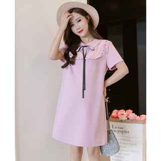 Thanh lý đầm bầu : váy bầu cổ sen hồng kiểu dáng suông tiểu thư