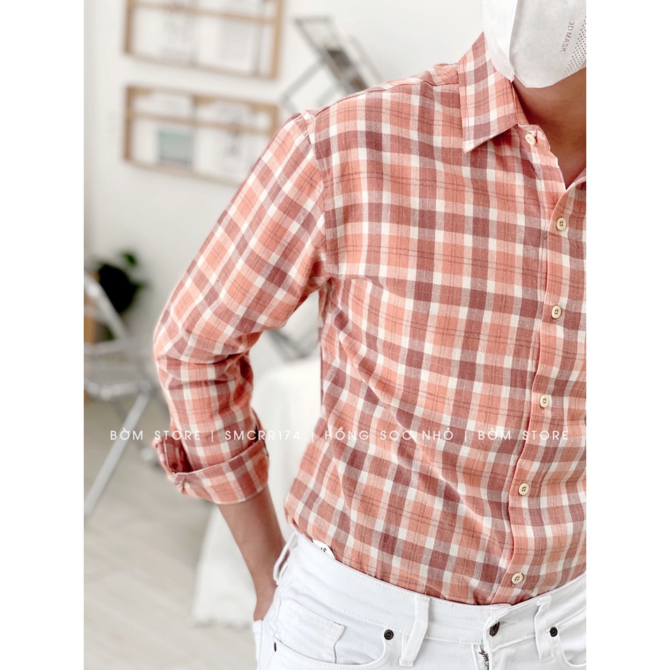☏◇☸Beacon Denim (Bờm Store) - Áo sơ mi caro nam mẫu hồng sọc nhỏ mã 174