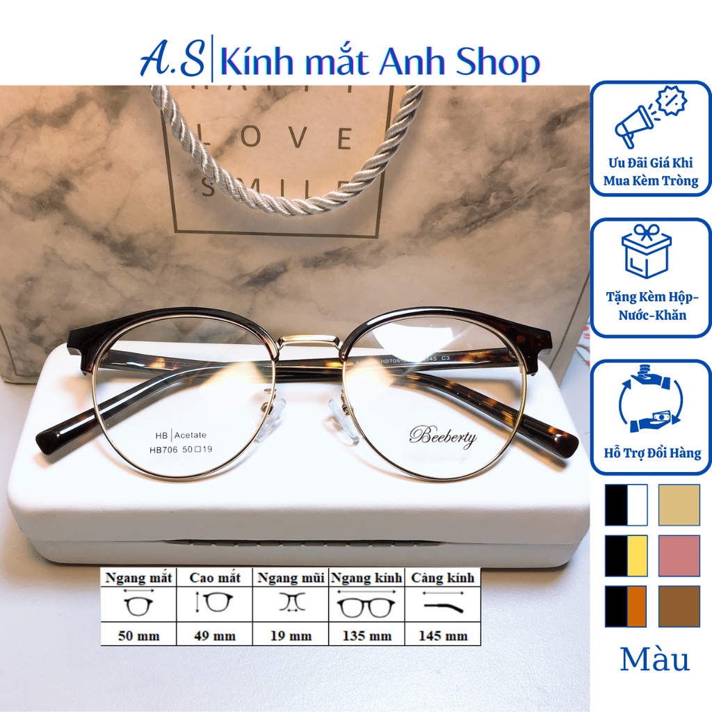 Gọng kính cận tròn to thời trang chất liệu hợp kim 706