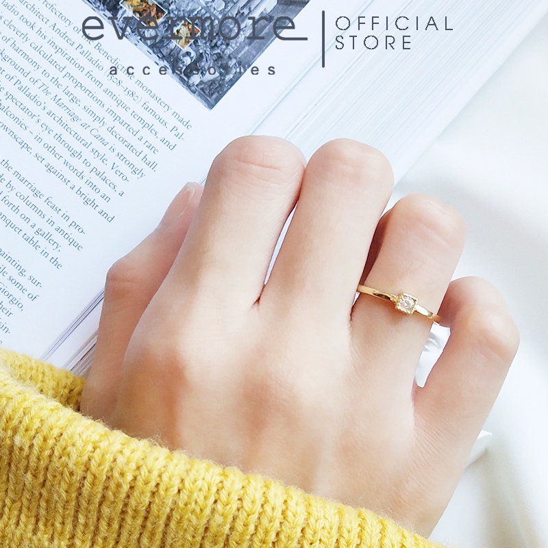 Nhẫn bạc EVERMORE, nhẫn bạc Ý 925 đính đá vuông nhỏ Rosy thanh lịch, minimalism - N042