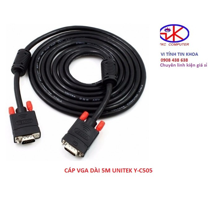 Cáp Vga 5m UNITEK YC505G chính hãng, Cáp kết nối màn hình với máy tính