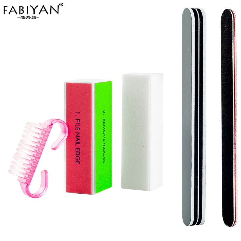 Set 5 dụng cụ làm móng FABIYAN gồm dũa + khối xốp đánh bóng + bàn chải cầm tay + bàn chải làm sạch móng chuyên dụng