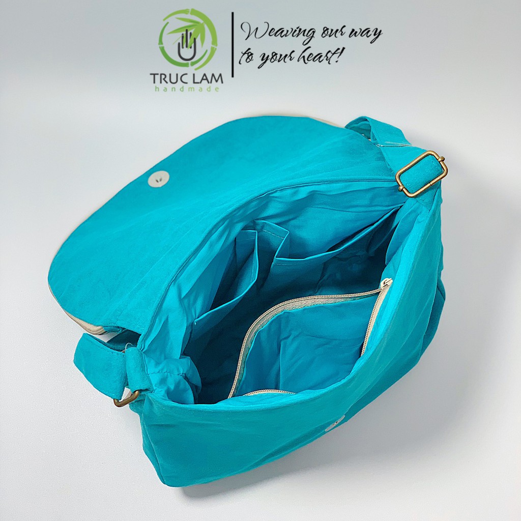 Túi Đeo Chéo Thời Trang Nữ Vải Da Lộn Thêu Tay Họa Tiết Cành Hoa (A) - Trúc Lâm Handmade